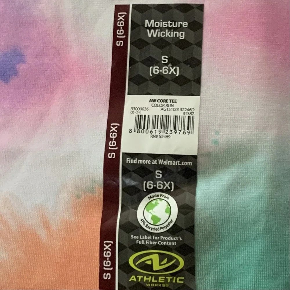 Athletic Works Girls Active Short Sleeve Tee Small 6-6X New with Tags Color Run